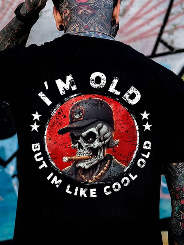  Men's Skull Funny T Shirt 100% Cotton Short Sleeve Graphic Shirt Black White Comfortable Tee Vacation Street Fashion Designer Clothing