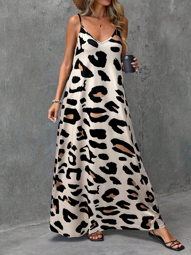  Rochie Maximă pentru Femei Rochie de soare Rochie A Line Rochie Slip Vacanță Casual Zilnic Fit Regulatr Grafic Leopard Fără Mânecă Decolteu în V Maro Vară Primăvară