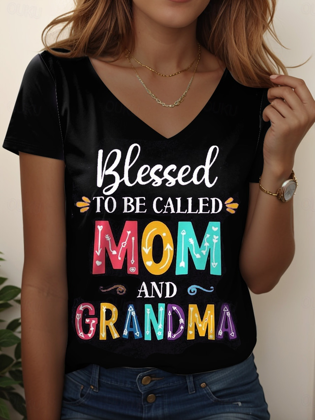 Mother's Day Women's T Shirt Graphic Letter Casual Short Sleeve V Neck Regular Tops Daily Weekend Print Black Yellow Pink Blue Purple Summer Spring MOM