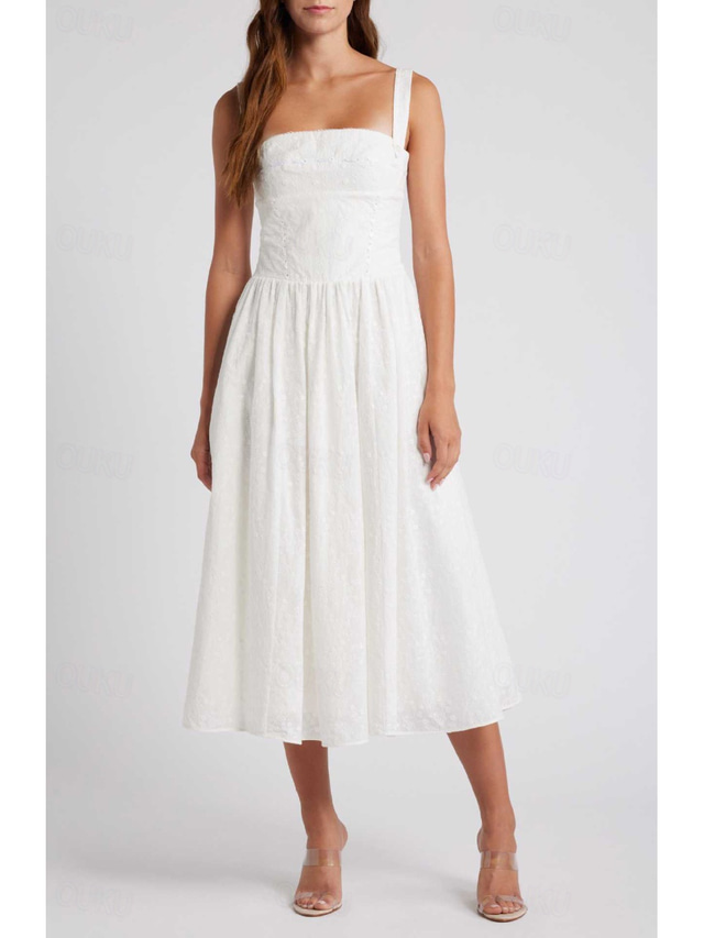 Pentru femei Rochii Midi Rochie albă Rochie de absolvire Rochie Slip Modă Modern Concediu Absolvire Ieșire Fit regulat Simplu Fără manșon Bretele Spagheti Alb Vară
