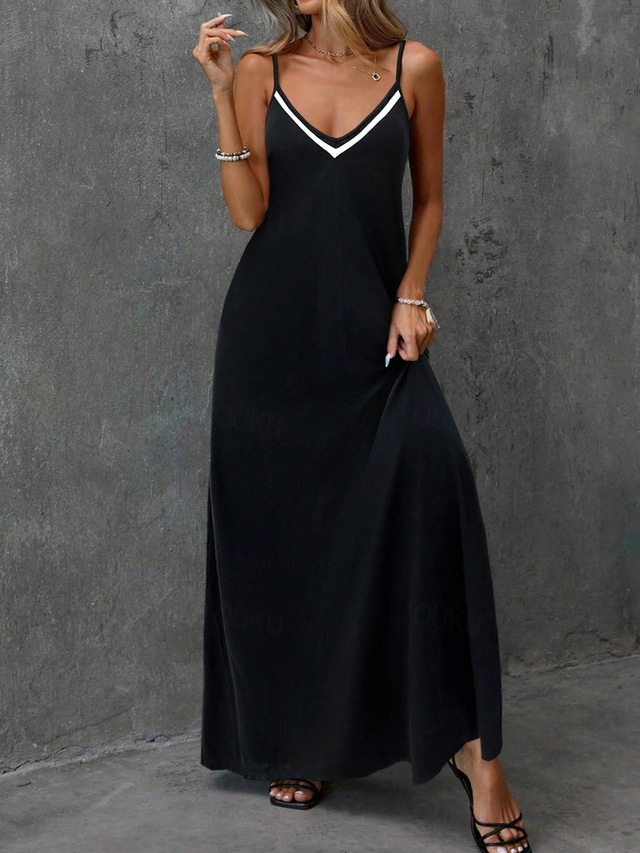  Rochie Maxy pentru femei Rochie A Line Rochie de Plajă Solid Color Rochie Slip Vacanță Casual Zilnică Regular Fit Grafic Color Block Fără Mâneci Gât în V Negru Vară Primăvară