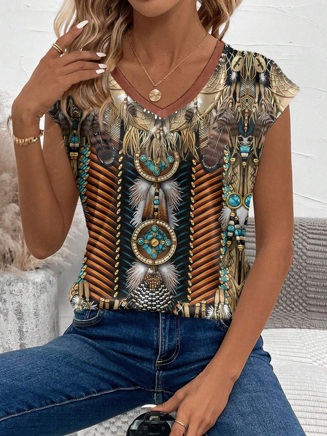  Women's Camisole Tank Top Graphic Animal Paisley Stylish Casual Sleeveless V Neck Regular Tops Daily Print Brown Summer