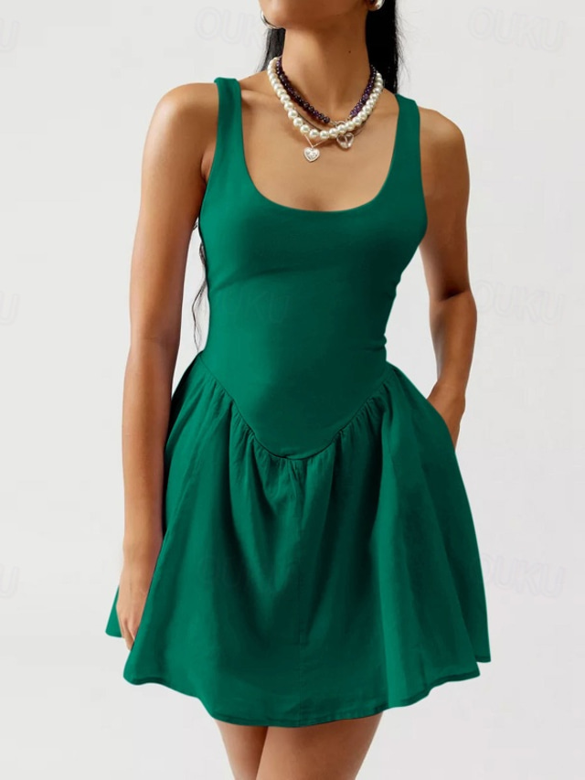  Women's Mini Dress Summer Dress Slip Dress Fashion Outdoor Daily Weekend Regular Fit Plain Sleeveless Square Neck Black Dark Green Light Purple Grey Summer