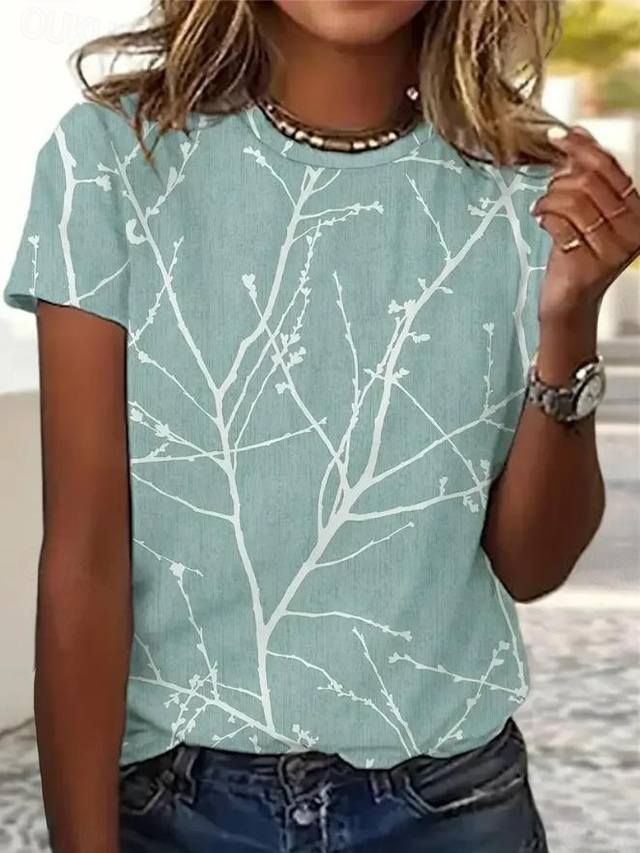  Pentru femei Tricou Floral Casual Manșon scurt Rotund Topuri obișnuite Zilnic Imprimeu Trifoi Vară