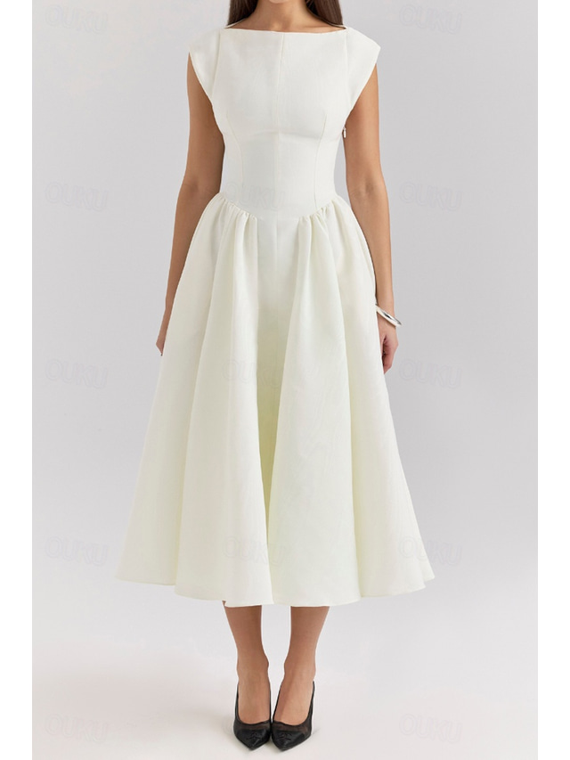  Damen Midikleid Weißes Kleid Mode Modern Geburtstag Abschlussfeier Date Normale Passform Einfach Ärmellos Rundhalsausschnitt Schwarz Hellgrau Beige Sommer