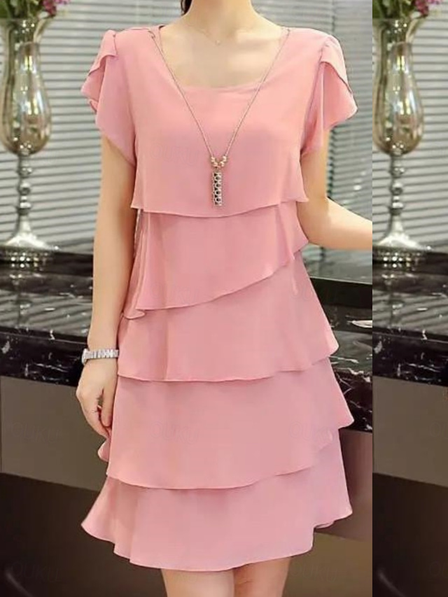  Women's Mini Dress Work Dresses Formal Wedding Guest Evening Party Regular Fit Graphic Short Sleeve Crew Neck Black Pink Wine Red Summer
