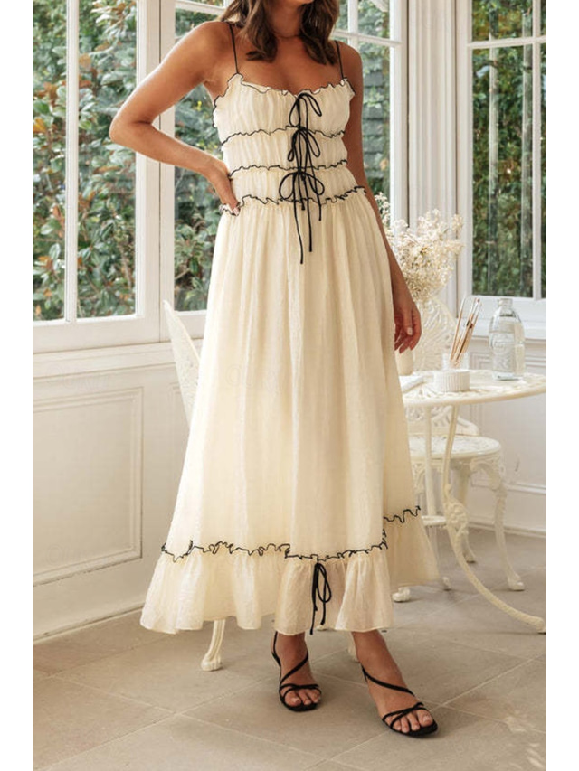  Women's Midi Dress White Dress Slip Dress Fashion Graduation Date Going out Regular Fit Plain Sleeveless Spaghetti Strap White Yellow Summer
