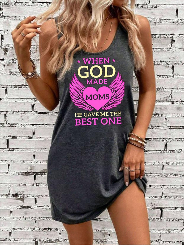  Damen God Minikleid A-Linien-Kleid Sommerkleid Schulterfreies Kleid Urlaub Casual Daily Loose Fit Grafik Buchstabe Ärmellos U-Ausschnitt Schwarz Grau Sommer