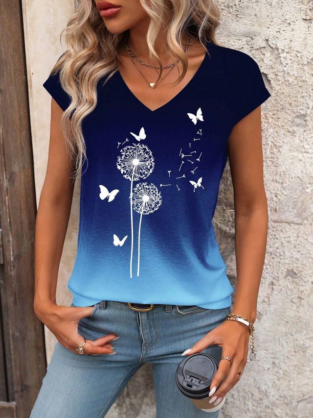  Dames Camisole Tank Top Ombre Bloem Motief Stijlvol Casual Mouwloos V-Hals Reguliere Tops Dagelijks Print Roze Blauw Zomer
