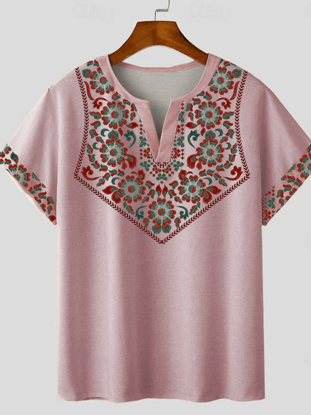  Men's Bandana Print T shirt Tee Short Sleeve T shirt 3D Print V Neck Shirt Designer Boho Vacation Daily Light Blue Pink Gray Summer Spring Clothing Apparel Normal S M L XL XXL XXXL
