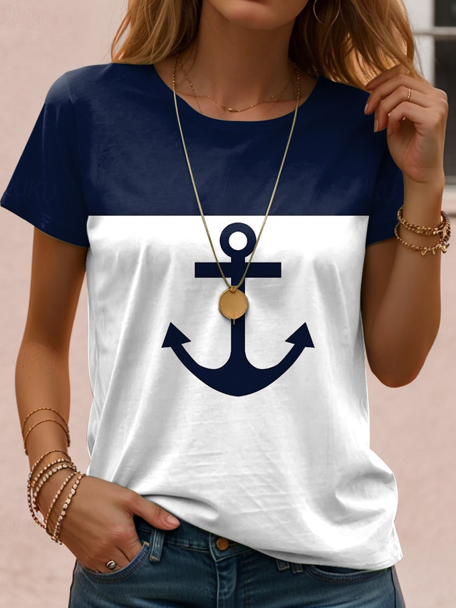  Women's T Shirt Rose Floral Graphic Elegant Vintage Fashion Short Sleeve Round Neck Regular Tops Daily Going out Weekend Print White Navy Blue Blue Dusty Blue Light Blue Summer