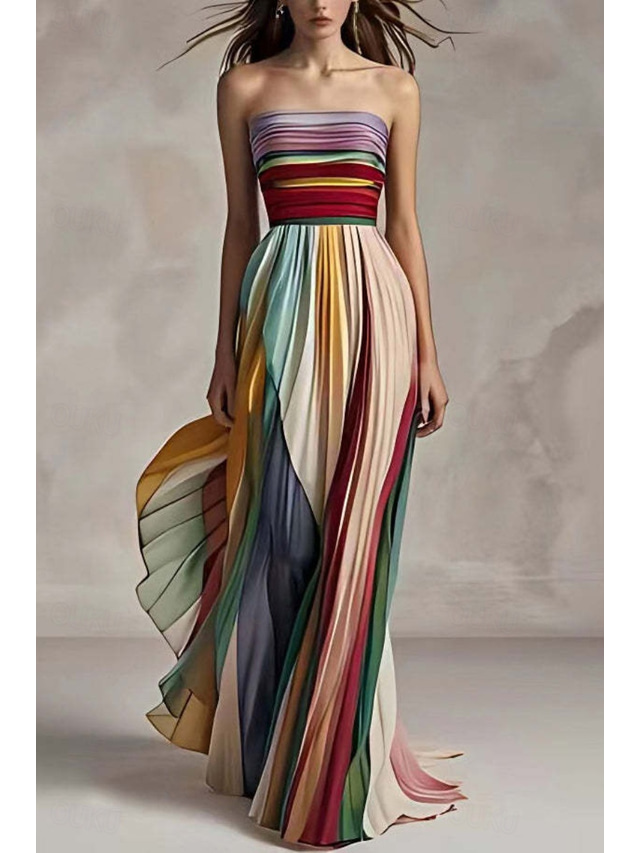  Women's Long Dress Maxi Dress Prom Dress Party Dress Elegant Fashion Party Special Occasion Regular Fit Multicolor Sleeveless Off Shoulder Apricot Summer