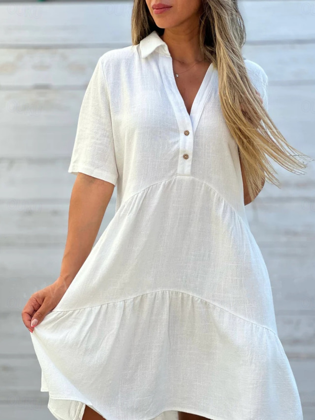  Women's Mini Dress Petite Dress White Dress Shirt Dress Casual Dress Summer Dress Fashion Classic Modern Daily Weekend Regular Fit Plain Half Sleeve Shirt Collar Black White Red Blue Summer