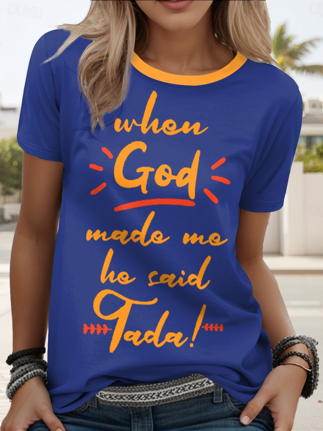  Pentru femei Tricou Grafic Scrisă Casual Manșon scurt Rotund Topuri obișnuite Zilnic Sfârșit de săptămână Imprimeu Negru Bleumarin Albastru piscină Trifoi Vară Primăvară