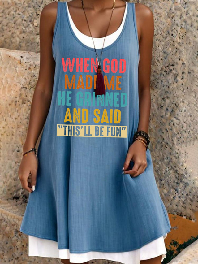  Kvinnors GOD Mini Klänning T-Shirt Klänning Tee Klänning Sundress A-Linjeklänning Fit And Flare Klänning Semester Avslappnad Strand Dagligt Löst Passform Bokstäver Ärmös U-Hals Ljusgrön Blå Ljusgrå