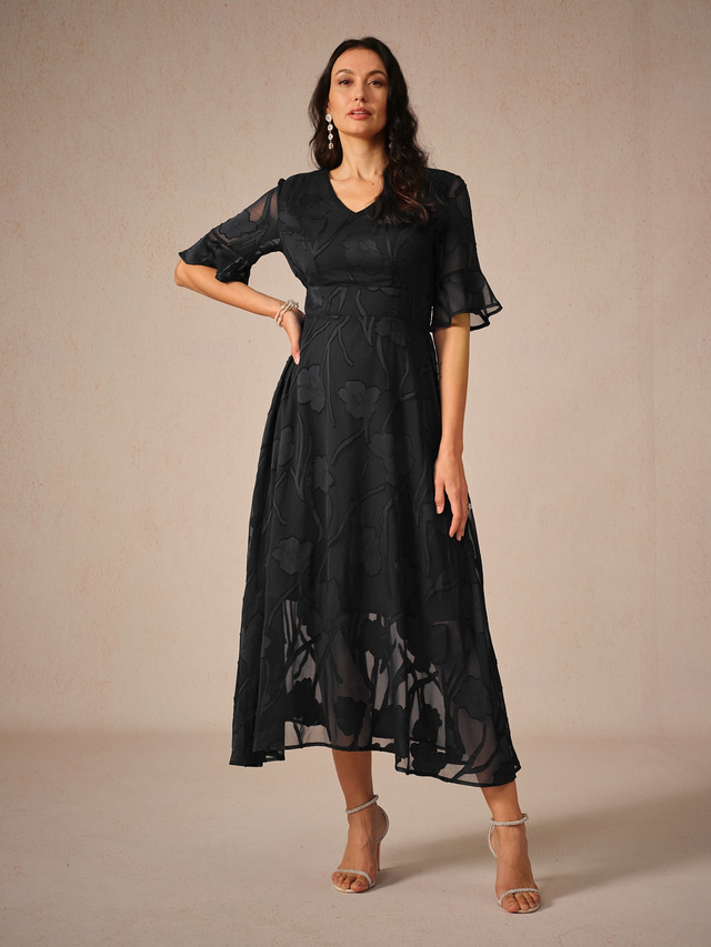  Damen Maxikleid Cocktailkleid Kleid für Hochzeitsgäste Halbformelles Kleid A Linie Kleid Elegant Arbeit Geburtstag Flattrige Ärmel Hochzeitsgast Cocktailparty Formeller Abend Normale Passform