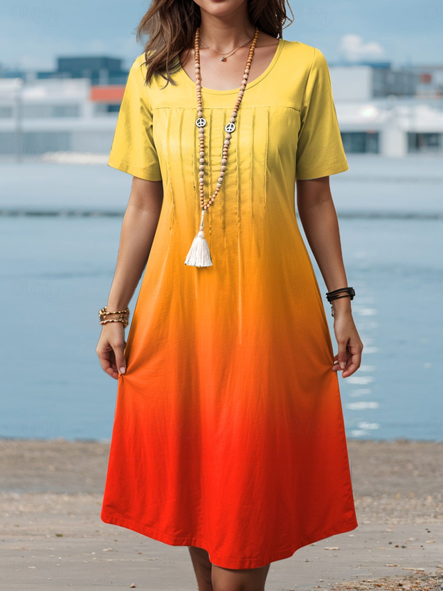  Pentru femei Rochii Midi Rochie de schimb Rochie de vară Vacanță Casual Vacanță Zilnic Potrivire Largă Ombre Grafic Manșon scurt Stil Nautic Portocaliu Vară