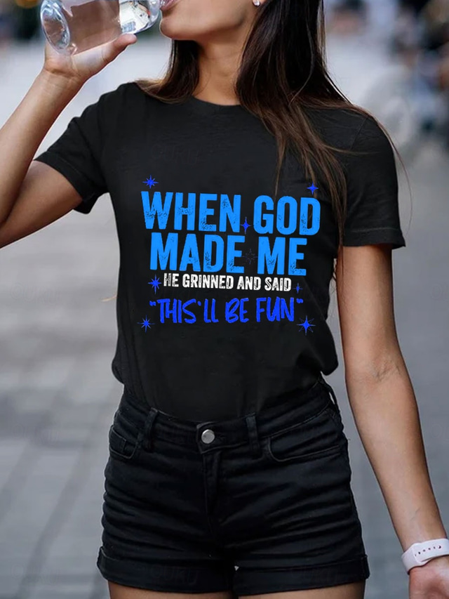  Women's T Shirt Graphic Letter Stylish Casual Short Sleeve Round Neck Regular Tops Daily Weekend Print Pink Blue Orange Summer Spring