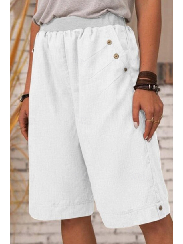  Women's Cotton Linen Shorts Shorts Slacks Streetwear Casual Short Natural Plain Pocket Breathability Soft Micro-elastic Outdoor Daily Wear Navy Black White Army Green Summer Regular Fit