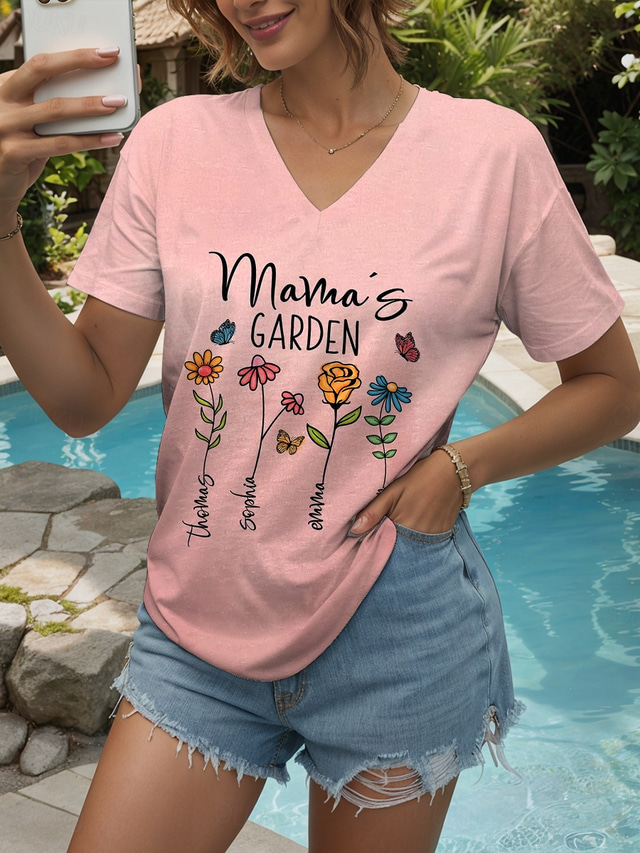  Mother's Day Women's T Shirt Floral Graphic Butterfly Casual Short Sleeve V Neck Regular Tops Daily Weekend Print White Yellow Dusty Rose Dusty Blue Summer Spring