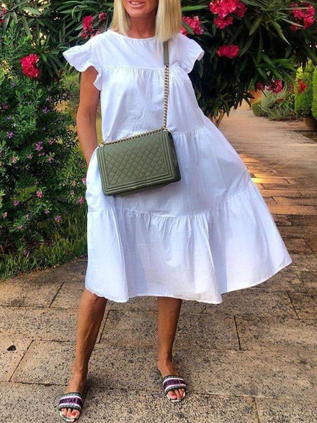  Női Mini ruha Fehér ruha hétköznapi ruha Swing ruha Nyári ruha Elegáns Divat Napi Nyári ruha Laza öltözet Sima Tiszta szín Rövid ujjú Terített nyak Piros rózsaszín Fekete Fehér Arcpír rózsaszín Nyár