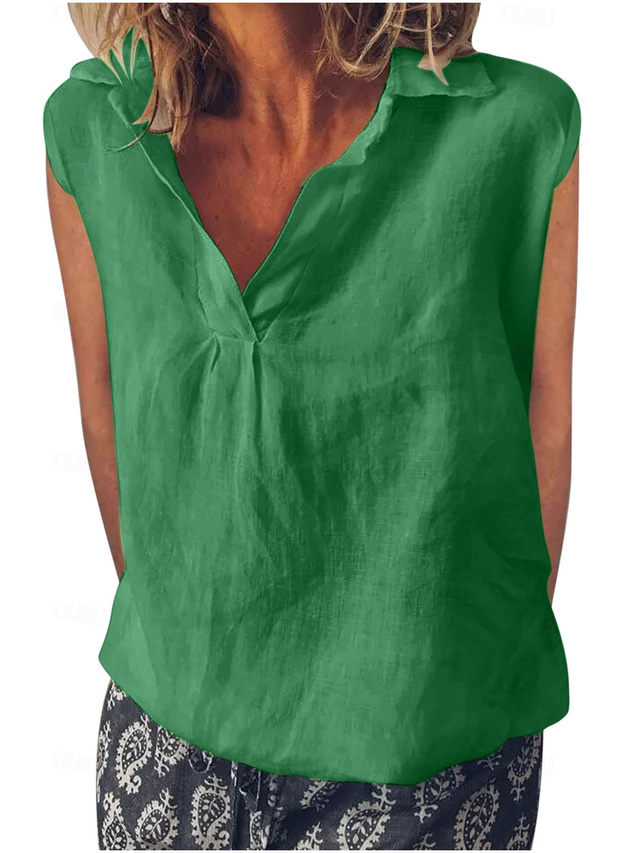  dame bomull lin camisole tank topp ensfarget elegant stilig casual ermeløs v-hals vanlige topper daglig ferie hvit rosa blå grønn sommer vår