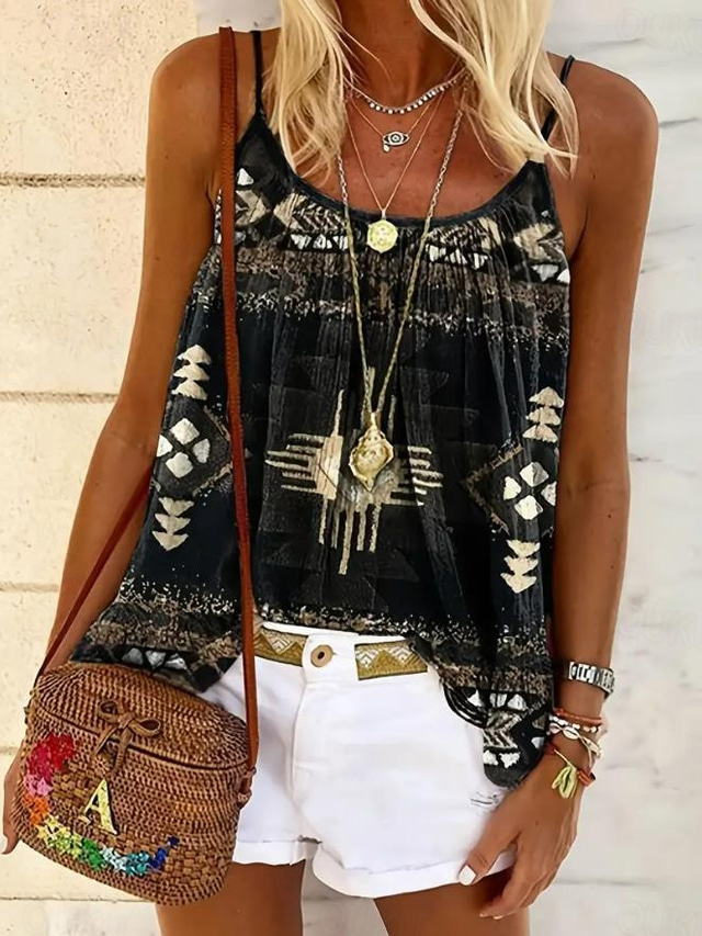  Women's Camisole Tank Top Paisley Daily Sleeveless Strap Scoop Neck Regular Tops Daily Print Black Summer Spring