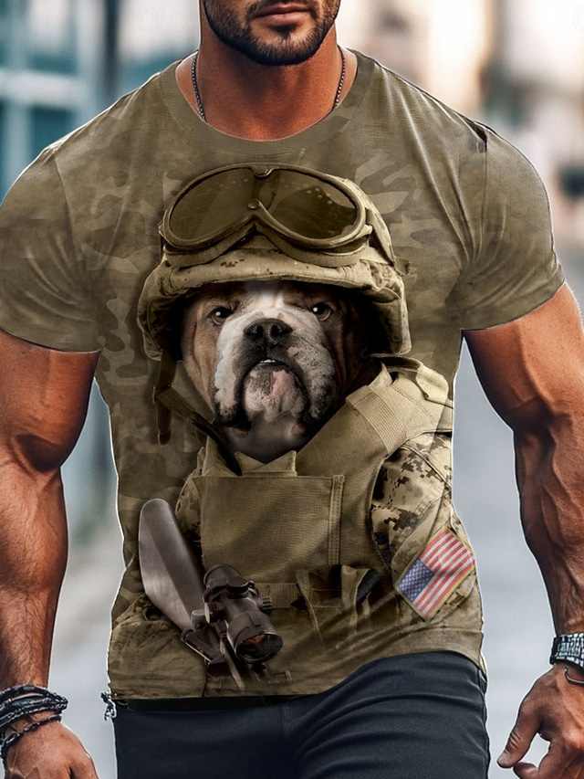  Combat Sam VINCENT HIE Men's T Shirt Short Sleeve T shirt 3D Print Crew Neck Shirt Exaggerated Designer Party Street Casual Green Summer Spring All Seasons Clothing Apparel