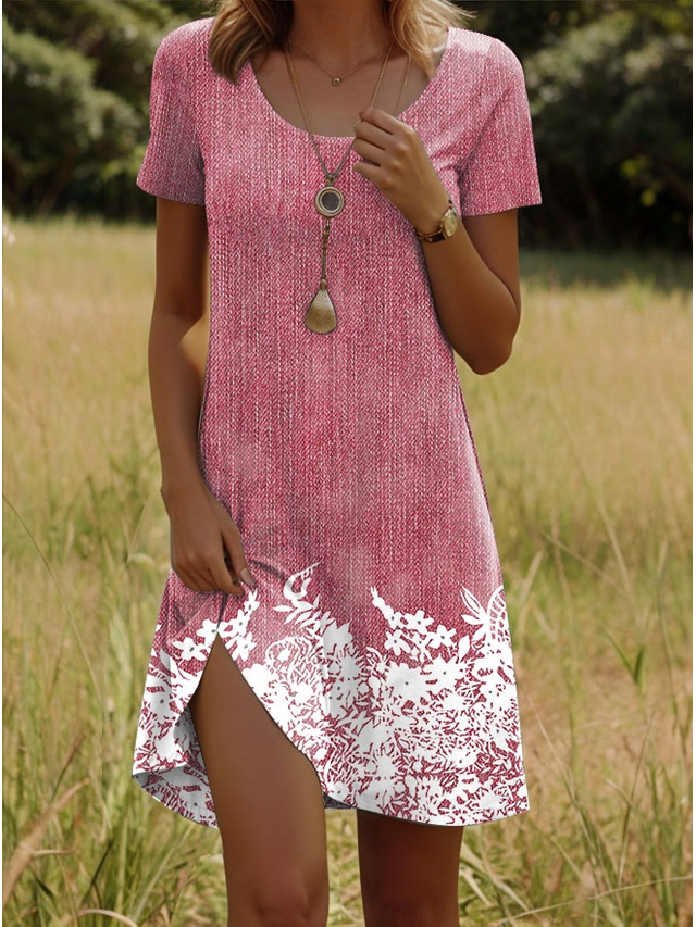  Femmes Mini Robe Robe T-Shirt Robe trapèze Robe d'été Occasionnel Quotidien Coupe régulière Fleuri Graphique Manche Courte Col Rond Rose Claire Bleu Violet Vert Été Printemps