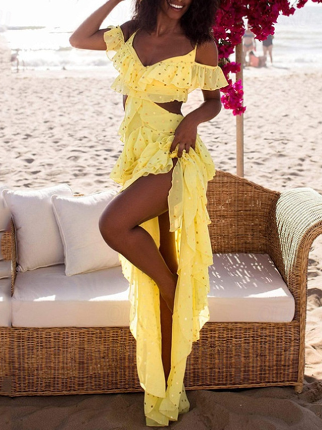  Women's Long Dress Maxi Dress Vintage Dress Boho Dress Fashion Modern Vacation Holiday Going out Regular Fit Plain Sleeveless V Neck Yellow Pink Summer
