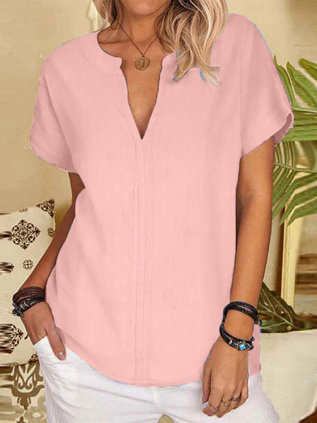  Femmes Chemisier Couleur Unie Élégant Occasionnel Manche Courte Col en V Hauts Réguliers Quotidien Fête Noir Blanche Rose Claire Bleu Vert Été
