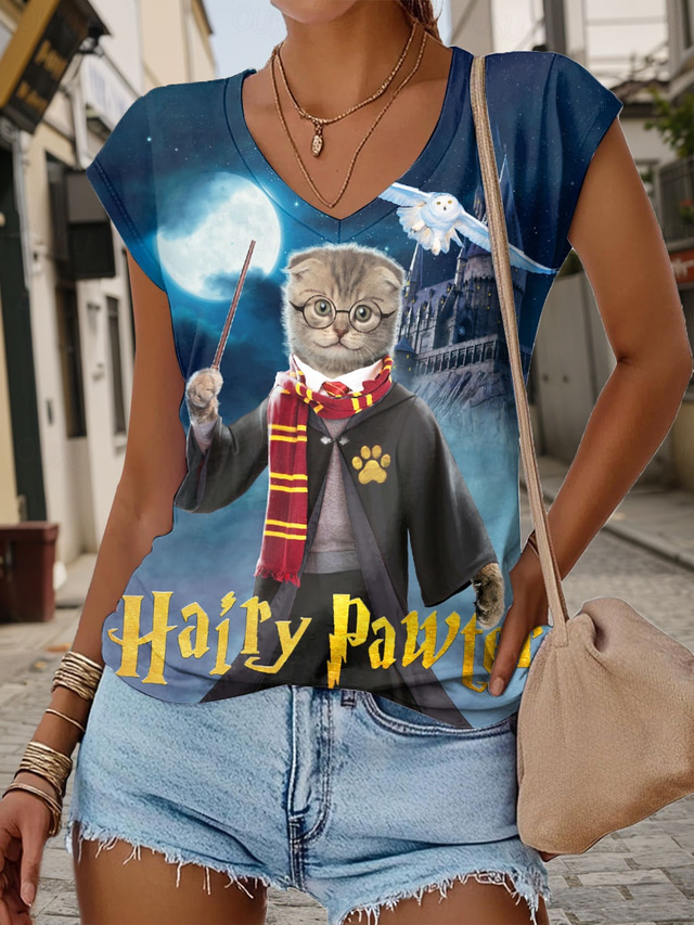  Hairy Pawter By Vincent Hie Women's Camisole Tank Top Graphic Animal Stylish Casual Sleeveless V Neck Regular Tops Daily Print Blue Summer Spring