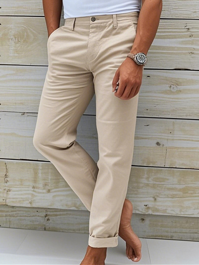  Men's Chinos Slacks Chino Pants Buttons Pocket Plain Comfort Daily Classic Style Black White Micro-elastic