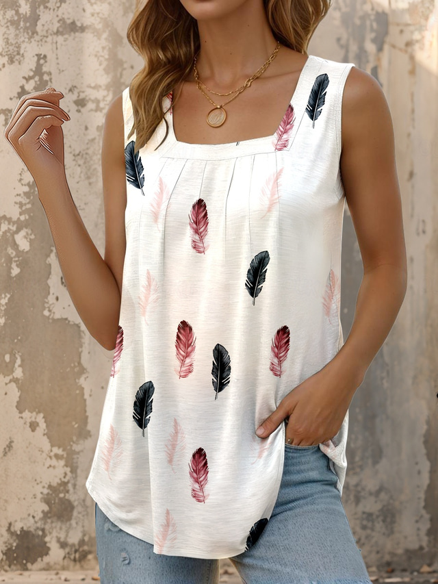  Women's Tunic Camisole Tank Top Graphic Animal Stylish Classic Casual Sleeveless Square Neck Regular Tops Daily Going out Weekend Print White Summer Spring