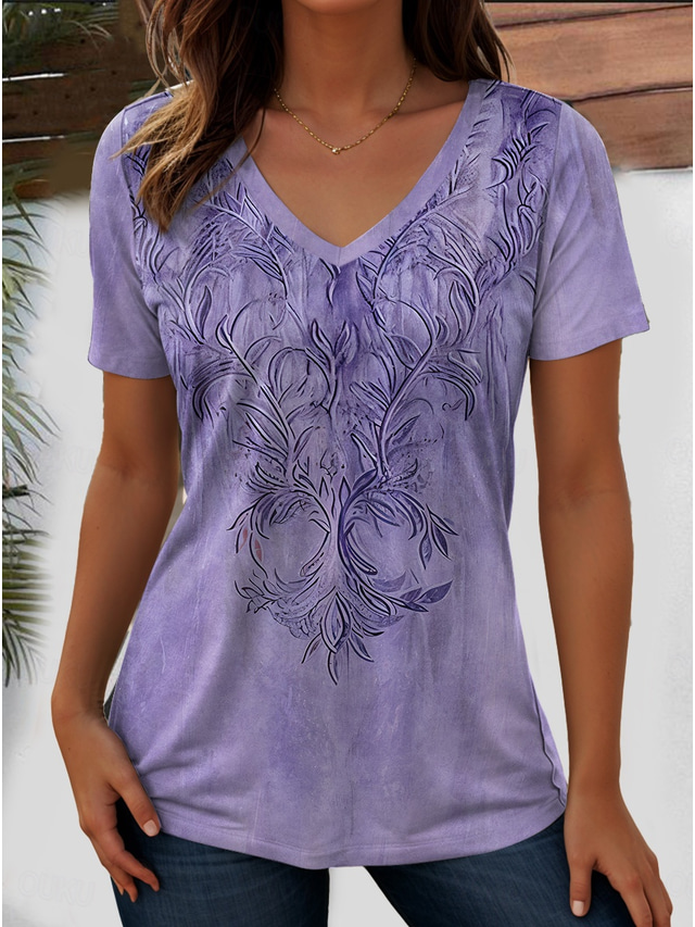  Women's T Shirt Graphic Paisley Bohemia Stylish Casual Short Sleeve V Neck Regular Tops Daily Weekend Beach Wear Print White / Black Black Red Light Brown Purple Summer