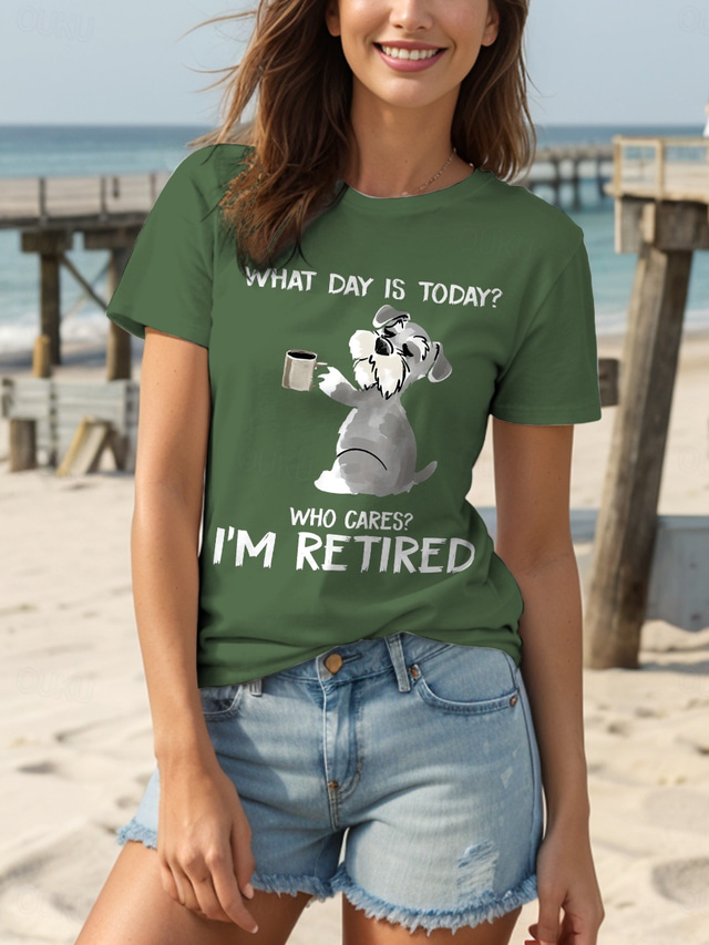  Women's T Shirt Graphic Dog Letter Vintage Stylish Classic Short Sleeve Crew Neck Round Neck Regular Tops Daily Print Black Wine Blue Green Summer Spring