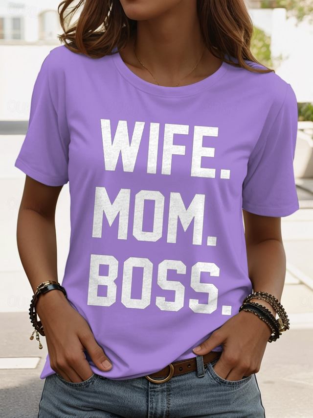  Women's T Shirt Graphic Letter Stylish Casual Short Sleeve Round Neck Regular Tops Daily Weekend Print Black Red Blue Purple Summer Spring Teasing husband
