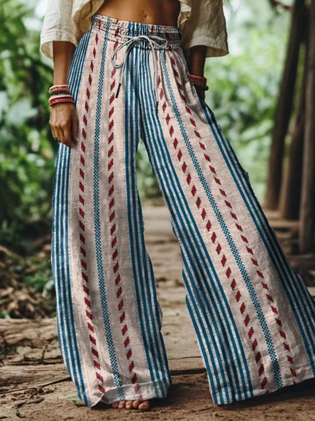 Women's Wide Leg Chinos Baggy Pants Vacation Vintage Ethnic Style Full ...