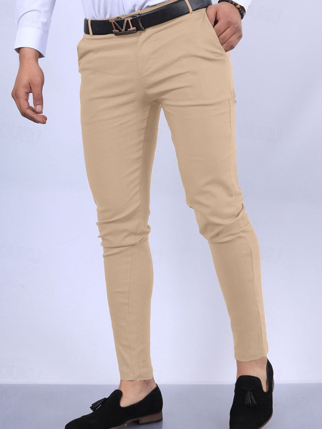  Men's Dress Pants Chinos Chino Pants Pocket Plain Comfort Business Daily Classic Style Black White Micro-elastic