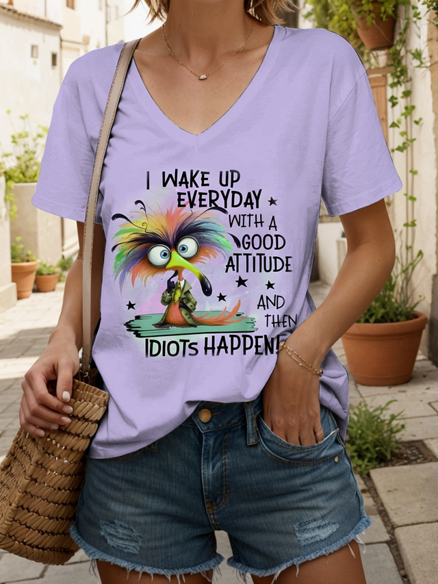  Women's T Shirt Graphic Animal Letter Vintage Stylish Ethnic Short Sleeve V Neck Regular Tops Daily Going out Beach Wear Print White Sky Blue Violet Summer Spring