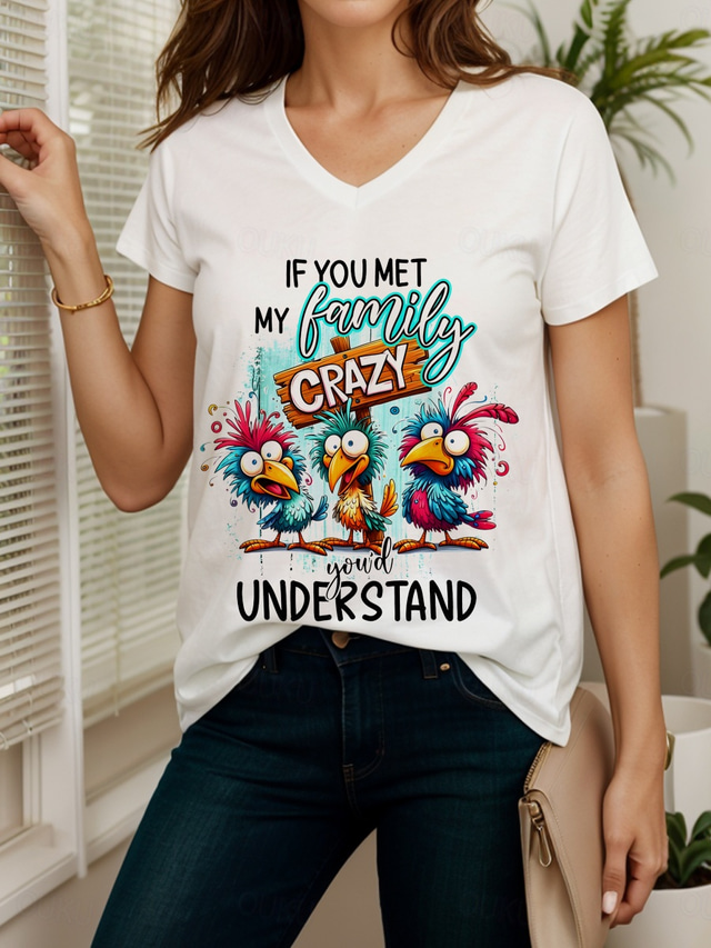  Women's Blouse Graphic Bird Letter Vintage Stylish Classic Short Sleeve V Neck Regular Tops Daily Going out Beach Wear Print Black White Summer Spring
