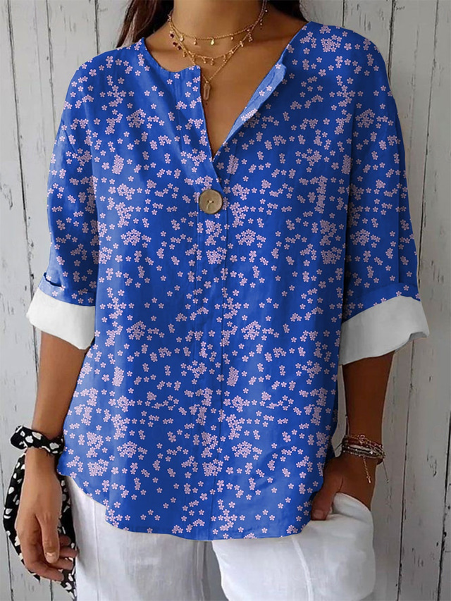  Femmes Chemise Fleuri Graphique ancien Tropical Hawaïen manche longue Col en V Hauts Réguliers Quotidien Fête Tenue de plage Imprimé Rouge Bleu Violet Vert Été Printemps