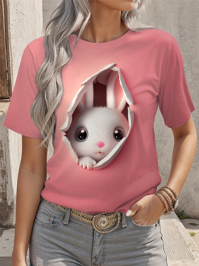 Pasen Dames T-shirt Bloemig Grafisch dier leuke Style Stijlvol Casual Korte mouw Strakke ronde hals Ronde hals Normale tops Dagelijks Afdrukken Blozend Roze Zomer