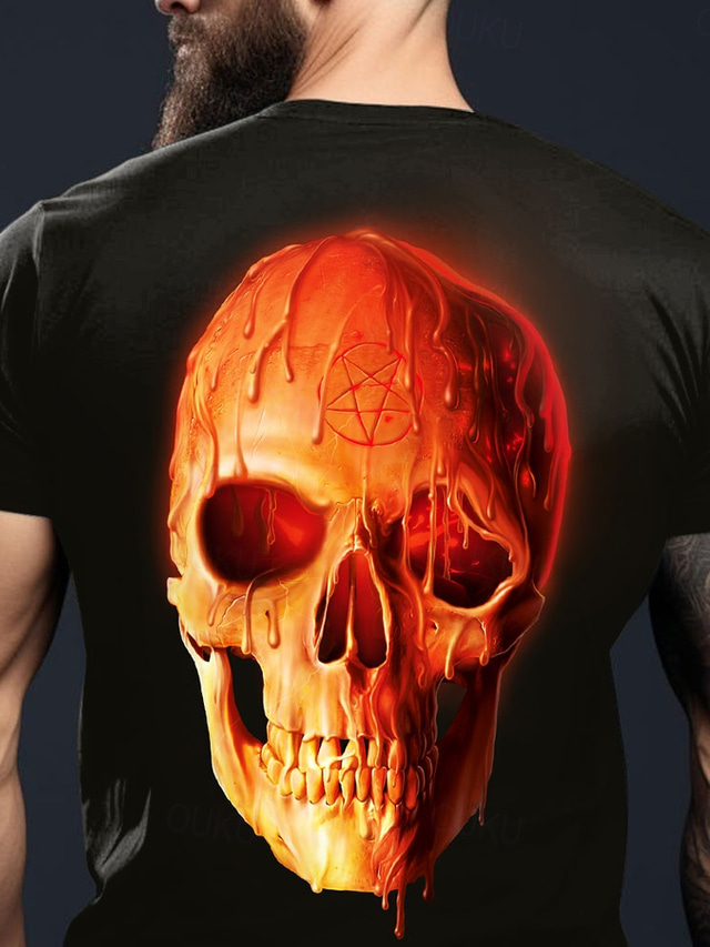 VINCENT HIE Wax Skull 3D Men's Skull T Shirt Short Sleeve T shirt 3D Print Crew Neck Shirt Exaggerated Designer Party Street Casual Black Summer Spring All Seasons Clothing Apparel S M L XL XXL XXXL 4