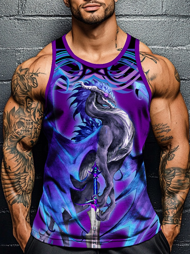  Dragonsword STORMBLADE Ruth Thompson Men's Dragon Vest Top Undershirt Sleeveless T shirt 3D Print Crew Neck Shirt Fashion Exaggerated Street Casual Daily Blue Summer Spring Clothing Apparel S M L XL X