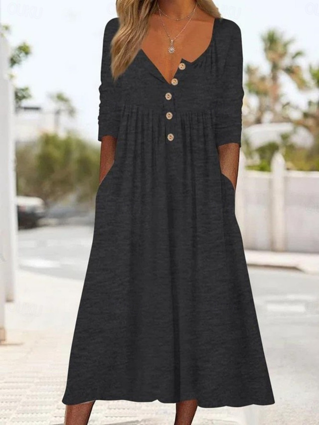  Pentru femei Rochie Lunga Rochie Maxi Rochie casual Rochie Skater Rochie de vară Modă Modern Vacanță Zilnic Sfârșit de săptămână Fit regulat Simplu Manșon Lung În V Negru Roz Îmbujorat Roșu Vin