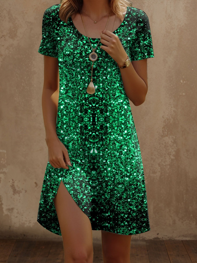  Damen Minikleid T-Shirt-Kleid Sommerkleid Shiftkleid Lässig Strand Normale Passform Grafik Abstrakt Kurzarm Rundhalsausschnitt Grün Sommer Frühling