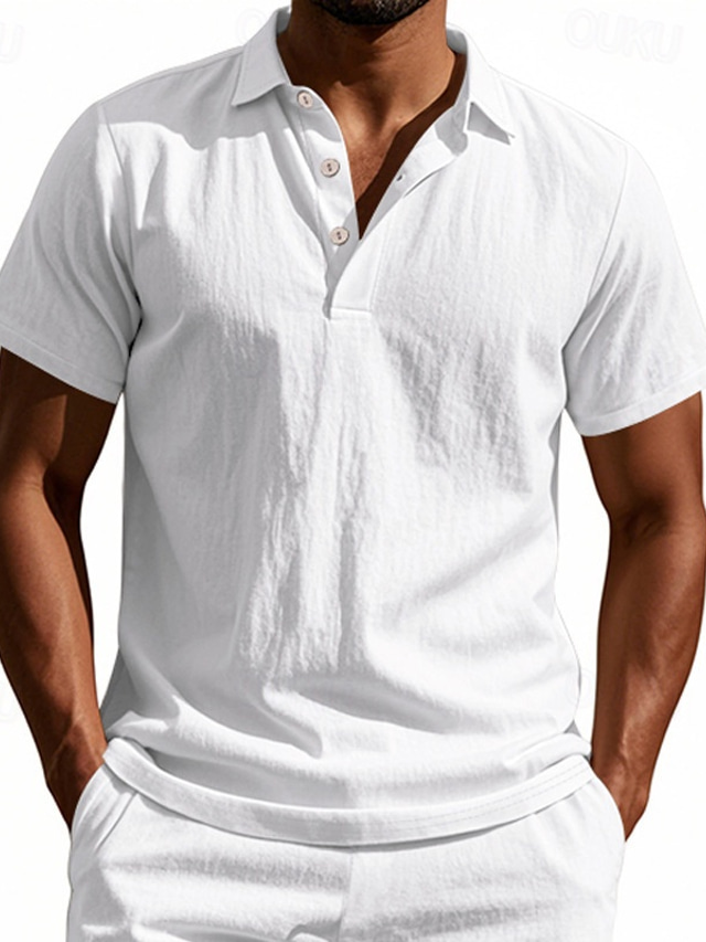  Men's Golf Shirt Golf Polos Shirts Work Casual Lapel Short Sleeve Basic Modern Plain Buttons Summer Regular Fit Black White Navy Blue Khaki Light Grey Army Green Golf Shirt