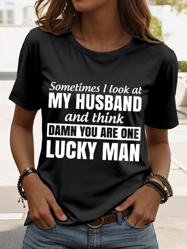  Women's T Shirt Graphic Letter Vintage Stylish Casual Short Sleeve Crew Neck Round Neck Regular Tops Daily Weekend Print Black Blue Purple Green Summer