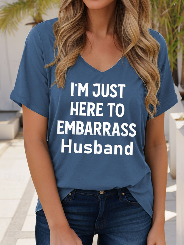  Women's T Shirt Graphic Letter Stylish Casual Short Sleeve V Neck Regular Tops Daily Print Blue Purple Green Summer